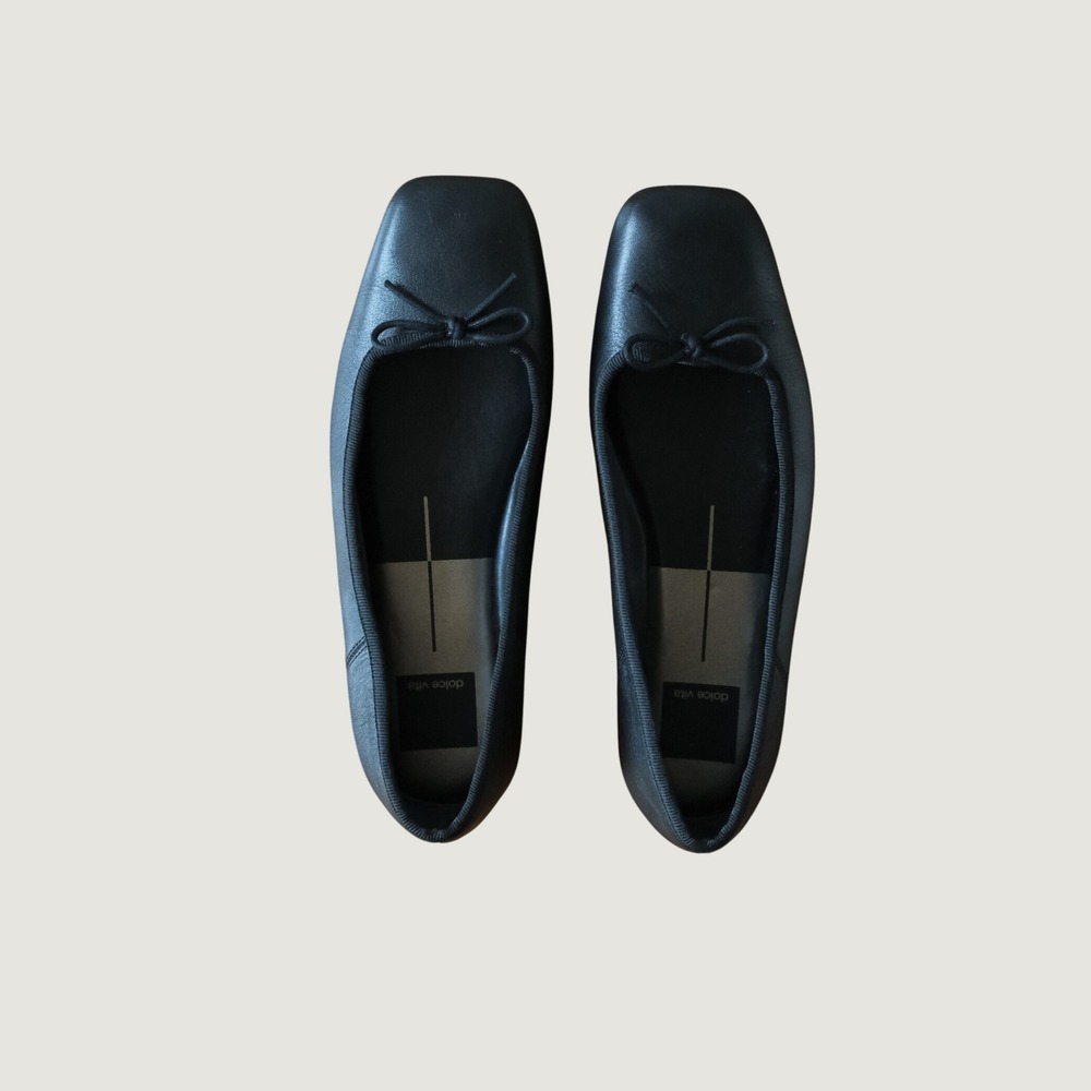 Dolce Vita Ballet Flats Square Toe Black Leather Bow Slip On Shoes Size 7